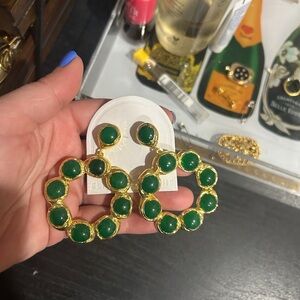 Gold and Green Hoop Statement Earrings - Women Jewelry